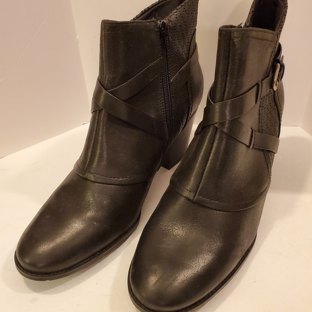 Baretraps Luna Ankle Booties Black Side Zip Buckle Block‎ Womens 11 M Fall